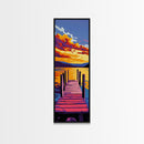 Lake Dock, Golden Sunset, Nature Landscape, Peaceful Cabin Decor, Vibrant Scenic Art, Framed Canvas Print, Living Room Wall Art