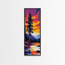 Mountain Lake, Autumn Sunset, Vibrant Nature Art, Rustic Cabin Decor, Woodland Landscape, Framed Canvas Print, Bedroom Wall Art