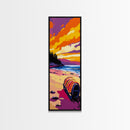 Beach Barrel, Coastal, Relaxing, Vibrant, Framed Canvas Print, Nautical Art, Seaside Decor, Bedroom Wall Art, Sunset Painting, Beach Life