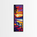 Peaceful Lakeside Bench, Canvas Print, Nature Scene, Vibrant Sunset Wall Art, Cozy Home Decor, Serene Reflection, Boho Living Style