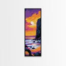 Cliff Sunset, Ocean, Scenic, Dreamy, Framed Canvas Print, Coastal Art, Nautical Decor, Office Wall Art, Vibrant Landscape, Ocean Waves