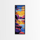 Serene River, Vibrant Sky, Mountain View, Framed Canvas Print, Cabin Wall Art, Fall Home Decor, Nature Artwork, Gift Idea