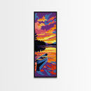 Canoe Lake, Peaceful Sunset, Framed Canvas Print, Rustic Cabin Decor, Minimalist Landscape, Living Room Wall Art, Nature Painting