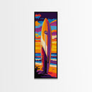Sunset Surfboard, Ocean Wall Art, Coastal Living Decor, Vibrant Beach Painting, Surfer Aesthetic, Tropical Art, Framed Canvas Print
