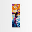 Joyful Swimmer, Vibrant Ocean Art, Summer Aesthetic Print, Coastal Decor, Colorful Beach Scene, Zen Meditation Art, Framed Canvas Print