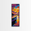 Canoe on Water, Serene Lake Art, Sunset Reflection Painting, Nature Lover Gift, Cabin Wall Decor, Tranquil Home Art, Framed Canvas Print