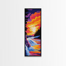 Waterfall Sunset, Serene Nature Art, Vibrant Landscape Painting, Canvas Print, Wilderness Wall Decor, Cabin Home Aesthetic, Boho