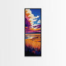 Scenic Prairie, Colorful Landscape, Sunset Reflection, Warm Nature Art, Framed Canvas Print, Office Decor, Cozy Autumn Aesthetic