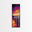 Beach Fence, Framed Canvas Print, Ocean Wall Art, Beach House Decor, Nautical Art, Vibrant Sunset, Relaxing Wall Art, Modern Landscape