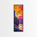 Cliffside House, Vibrant Mountain Art, Dreamy Sunset View, Framed Canvas Print, Unique Home Decor, Bold Landscape, Rustic Aesthetic