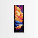 Mountain Glow, Vibrant Landscape Art, Nature Inspired Home Decor, Sunset Reflection Painting, Framed Canvas Print, Cozy Autumn Colors