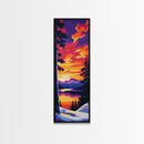 Mountain View, Winter Landscape, Snowy Forest, Sunset Glow, Nature Scene, Rustic Decor, Cozy Cabin, Living Room, Canvas Print