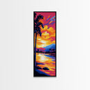 Palm Sunset, Tropical Art, Beach Scene, Vibrant Colors, Coastal Decor, Relaxing Atmosphere, Living Room, Framed Canvas Print