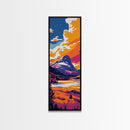 Mountain Reflection, Vibrant Colors, Snow Peak, Serene Nature, Rustic Decor, Cabin Wall Art, Living Room, Framed Canvas Print