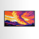 Mountain Fire Sky, Framed Canvas Print, Dramatic Sunset Art, Vibrant Landscape Painting, Colorful Nature Scene, Office Wall Decor