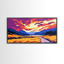 Golden Path Mountains, Canvas Print, Tranquil Landscape Art, Vibrant Sunset Painting, Boho Aesthetic, Cabin Wall Decor, Bedroom Art
