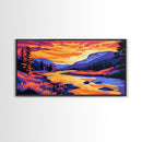 Mountain River Glow, Canvas Print, Tranquil Landscape Art, Vibrant Nature Scene, Rustic Wall Decor, Living Room Art, Cabin Aesthetic