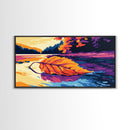 Autumn Leaf, Lake Reflection Art, Framed Canvas Print, Fall Season Decor, Vibrant Nature, Boho Aesthetic, Cozy Home Wall Art