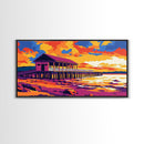 Seaside Pier, Ocean Sunset, Framed Canvas Print, Coastal Wall Art, Relaxing Home Decor, Beach Aesthetic, Nautical Living Room Art