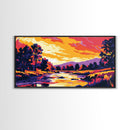 River at Sunset, Autumn Trees, Canvas Print, Fall Wall Art, Rustic Nature Decor, Warm Landscape Painting, Cozy Living Room Art