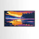 Forest Lake, Sunset, Framed Canvas Print, Nature Art, Wilderness Wall Decor, Landscape Painting, Adventure Home Decor, Bedroom Art