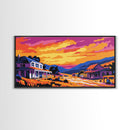 Rural Town, Country Village Scene, Canvas Print, Sunset Over Hills, Rustic Farmhouse Art, Living Room Wall Decor, Country Style