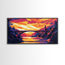 Bridge View, River Sunset, Vibrant Landscape, Golden Hour, Nature Scene, Canvas Print, Living Room Wall Art, Urban Decor, Gift Idea