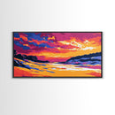 Golden Beach, Sunset River, Colorful Nature, Vibrant Seascape, Coastal Landscape, Canvas Print, Bedroom Wall Art, Summer Decor, Gift