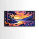 Serene Sunset, Forest Lake, Vibrant Nature, Framed Canvas Print, Cabin Wall Art, Cozy Home Decor, Woodland Landscape, Fall Room Art