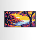 Coastal Sunset, Vibrant Landscape, Cliffside View, Framed Canvas Print, Beach House Wall Art, Tropical Home Art, Bright Wall Art