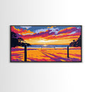 Beach Volleyball, Sunset Beach Scene, Vibrant Coastal Wall Art, Bold Seaside Decor, Framed Canvas Print, Game Room Wall Art