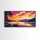 Autumn River, Forest Sunset, Nature Landscape, Vibrant Fall Decor, Wilderness Home Aesthetic, Framed Canvas Print