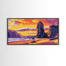 Coastal Sunset, Seaside Cliffs, Ocean Landscape, Beach House Decor, Nautical Wall Art, Warm Tones, Framed Canvas Print