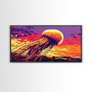 Jellyfish Glow, Ocean Life Art, Vibrant Sea Creatures, Coastal Wall Decor, Underwater Fantasy, Framed Canvas Print