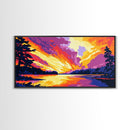 Fiery Sunset, Dramatic Sky, Scenic Nature Art, Landscape Home Decor, Warm Color Palette, Modern Framed Canvas Print