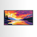 Sunset Lake, Vibrant Landscape, Nature Wall Art, Modern Home Decor, Framed Canvas Print, Living Room Artwork, Mountain Painting