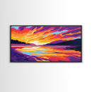 Scenic River, Golden Sunset, Vibrant Landscape, Warm Wall Art, Framed Canvas Print, Rustic Cabin Decor, Living Room Artwork