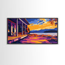 Cozy Porch, Mountain View, Autumn Landscape, Warm Home Decor, Framed Canvas Print, Rustic Cabin Art, Nature Wall Artwork
