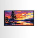 Lone Pine, Sunset Lake, Peaceful Nature Scene, Modern Home Decor, Framed Canvas Print, Living Room Wall Art, Wilderness Artwork