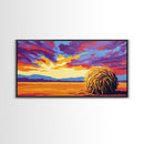 Haystack Field, Golden Sky, Rustic Farmhouse Art, Autumn Country Scene, Framed Canvas Print, Warm Home Decor, Vibrant Wall Artwork