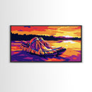 Moccasins by Water, Native American Art, Vibrant Sunset Scene, Boho Wall Art, Canvas Print, Bedroom Accent, Cozy Home Decor