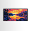 Mountain Lake, Forest Reflection, Tranquil Sunset, Framed Canvas Print, Cabin Wall Art, Wilderness Landscape, Nature Inspired Decor