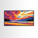 River Valley, Golden Field, Dramatic Clouds, Framed Canvas Print, Autumn Landscape Art, Boho Home Decor, Vibrant Nature Painting