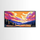 Misty Mountains, Sunrise Sky, Tranquil Scenery, Framed Canvas Print, Cozy Cabin Decor, Colorful Wall Art, Wilderness Home Aesthetic