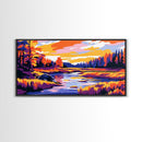 Autumn River, Vibrant Fall Landscape, Warm Color Nature Art, Bold Scenic Print, Framed Canvas Print, Living Room Wall Art