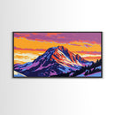 Snowy Peaks, Sunset Glow, Alpine Scene, Wilderness Art, Framed Canvas Print, Cozy Winter Home Decor, Rustic Lodge Wall Art
