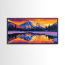 Lake Reflection, Snowy Mountains, Nature Scene, Tranquil Wall Art, Framed Canvas Print, Mountain Home Decor, Adventurous Spirit Gift
