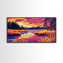 Marshland Sunset, Vibrant Fall Scene, Bold Landscape Print, Warm Color Nature Art, Rustic Cabin Decor, Canvas Print, Office Accent