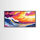 Ocean Wave, Colorful Seascape, Beach Decor, Coastal Wall Art, Sunset Painting, Modern Nautical, Surfing Art, Framed Canvas Print