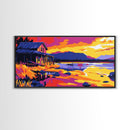 Cabin Retreat, Lakeside Sunset, Rustic Wall Art, Canvas Print, Country Home Decor, Fall Landscape Art, Mountain House Wall Decor